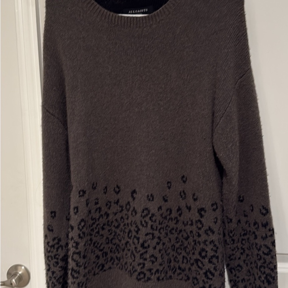 All Saints Gray Leopard Pattern Sweater